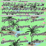 Custom Pea Green Black-White Tropical Hawaii Palm Trees Summer Beach Flamingo Performance T-Shirt