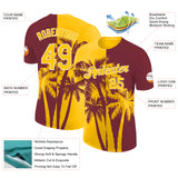 Custom Burgundy Yellow-White Hawaii Tropical Coastal Palm Trees Performance T-Shirt