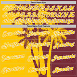 Custom Burgundy Yellow-White Hawaii Tropical Coastal Palm Trees Performance T-Shirt
