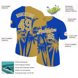 Custom Thunder Blue Old Gold-White Hawaii Tropical Coastal Palm Trees Performance T-Shirt