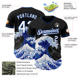 Custom Black White-Royal Japanese Wave 3D Pattern Design Authentic Baseball Jersey