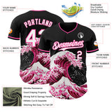 Custom Black White-Pink Japanese Wave 3D Pattern Design Authentic Baseball Jersey