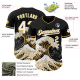 Custom Black White-Old Gold Japanese Wave 3D Pattern Design Authentic Baseball Jersey