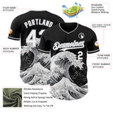 Custom Black White-Gray Japanese Wave 3D Pattern Design Authentic Baseball Jersey