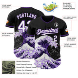 Custom Black White-Purple Japanese Wave 3D Pattern Design Authentic Baseball Jersey