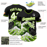 Custom Black White-Neon Green Japanese Wave 3D Pattern Design Authentic Baseball Jersey