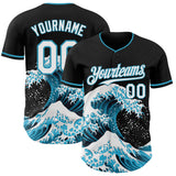 Custom Black White-Panther Blue Japanese Wave 3D Pattern Design Authentic Baseball Jersey