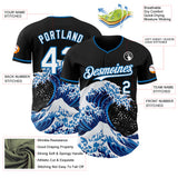 Custom Black White-Blue Japanese Wave 3D Pattern Design Authentic Baseball Jersey