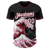 Custom Black White-Crimson Japanese Wave 3D Pattern Design Authentic Baseball Jersey