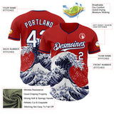 Custom Red White-Navy Japanese Wave 3D Pattern Design Authentic Baseball Jersey