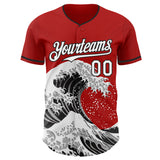 Custom Red White-Black Japanese Wave 3D Pattern Design Authentic Baseball Jersey