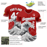 Custom Red White-Gray Japanese Wave 3D Pattern Design Authentic Baseball Jersey