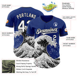 Custom Royal White-Black Japanese Wave 3D Pattern Design Authentic Baseball Jersey