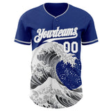 Custom Royal White-Gray Japanese Wave 3D Pattern Design Authentic Baseball Jersey