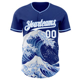 Custom Royal White-Light Blue Japanese Wave 3D Pattern Design Authentic Baseball Jersey