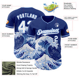Custom Royal White-Light Blue Japanese Wave 3D Pattern Design Authentic Baseball Jersey