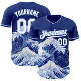 Custom Royal White-Light Blue Japanese Wave 3D Pattern Design Authentic Baseball Jersey