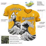 Custom Gold White-Black Japanese Wave 3D Pattern Design Authentic Baseball Jersey