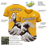 Custom Gold White-Brown Japanese Wave 3D Pattern Design Authentic Baseball Jersey