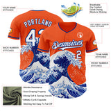 Custom Orange White-Royal Japanese Wave 3D Pattern Design Authentic Baseball Jersey