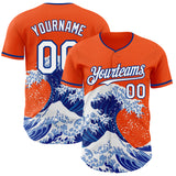 Custom Orange White-Royal Japanese Wave 3D Pattern Design Authentic Baseball Jersey