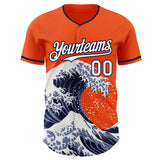 Custom Orange White-Navy Japanese Wave 3D Pattern Design Authentic Baseball Jersey