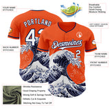 Custom Orange White-Navy Japanese Wave 3D Pattern Design Authentic Baseball Jersey