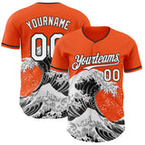 Custom Orange White-Black Japanese Wave 3D Pattern Design Authentic Baseball Jersey