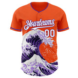 Custom Orange White-Purple Japanese Wave 3D Pattern Design Authentic Baseball Jersey