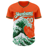 Custom Orange White-Kelly Green Japanese Wave 3D Pattern Design Authentic Baseball Jersey