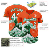 Custom Orange White-Kelly Green Japanese Wave 3D Pattern Design Authentic Baseball Jersey