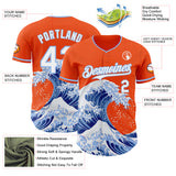 Custom Orange White-Light Blue Japanese Wave 3D Pattern Design Authentic Baseball Jersey