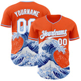 Custom Orange White-Light Blue Japanese Wave 3D Pattern Design Authentic Baseball Jersey