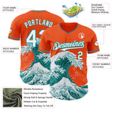 Custom Orange White-Teal Japanese Wave 3D Pattern Design Authentic Baseball Jersey
