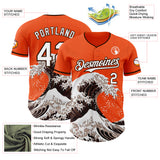 Custom Orange White-Brown Japanese Wave 3D Pattern Design Authentic Baseball Jersey