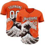 Custom Orange White-Brown Japanese Wave 3D Pattern Design Authentic Baseball Jersey