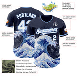 Custom Navy White-Light Blue Japanese Wave 3D Pattern Design Authentic Baseball Jersey