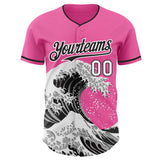 Custom Pink Black-White Japanese Wave 3D Pattern Design Authentic Baseball Jersey