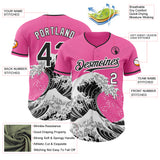 Custom Pink Black-White Japanese Wave 3D Pattern Design Authentic Baseball Jersey