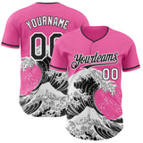 Custom Pink Black-White Japanese Wave 3D Pattern Design Authentic Baseball Jersey