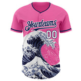 Custom Pink Navy-White Japanese Wave 3D Pattern Design Authentic Baseball Jersey