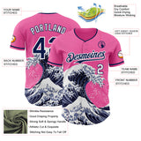 Custom Pink Navy-White Japanese Wave 3D Pattern Design Authentic Baseball Jersey