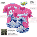 Custom Pink White-Light Blue Japanese Wave 3D Pattern Design Authentic Baseball Jersey