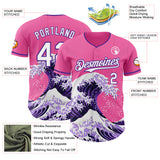 Custom Pink Purple-White Japanese Wave 3D Pattern Design Authentic Baseball Jersey