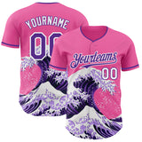 Custom Pink Purple-White Japanese Wave 3D Pattern Design Authentic Baseball Jersey