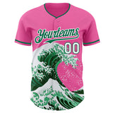 Custom Pink Kelly Green-White Japanese Wave 3D Pattern Design Authentic Baseball Jersey