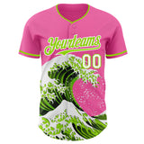 Custom Pink Neon Green-White Japanese Wave 3D Pattern Design Authentic Baseball Jersey
