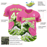 Custom Pink Neon Green-White Japanese Wave 3D Pattern Design Authentic Baseball Jersey