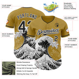 Custom Old Gold Black-White Japanese Wave 3D Pattern Design Authentic Baseball Jersey