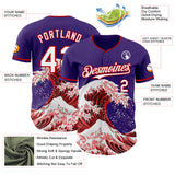 Custom Purple White-Red Japanese Wave 3D Pattern Design Authentic Baseball Jersey